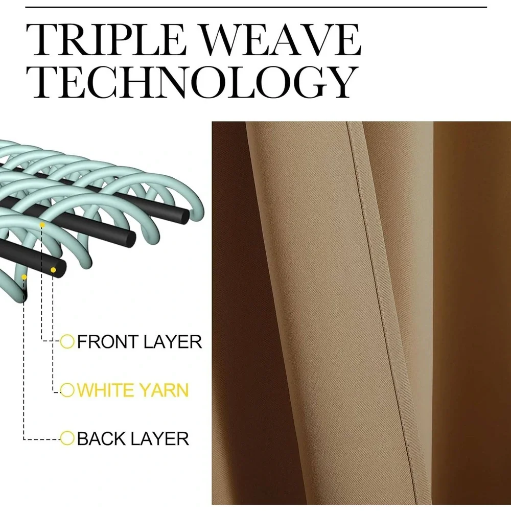 Gold Brown Blackout Curtains 2 Panel‎ Set 42x36 Rod Pocket Triple Weave Shading
